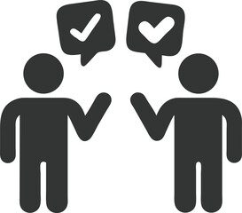 Agreement People Icons Talking with Checkmarks Above, Isolated Design Elements