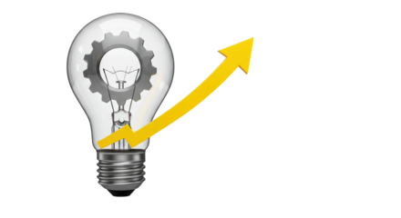 Isolated Light Bulb with Gear and Arrow Up