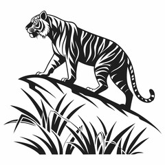 Obraz premium siberian tiger black silhouette icon vector