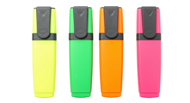 Isolated Colorful Highlighters in a Row