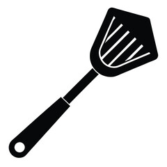 Modern Fish Turner Spatula Vector Illustration – Stainless Steel Slotted Blade with Ergonomic Wooden Handle, Heat-Resistant Kitchen Utensil