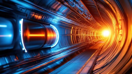 Fototapeta premium Close-up of dynamic tunnel transport in a futuristic sci-fi city environment