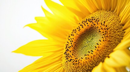 Bright Sunflower Petals with Detailed Center on White Background