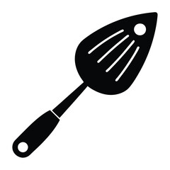 Modern Fish Turner Spatula Vector Illustration – Stainless Steel Slotted Blade with Ergonomic Wooden Handle, Heat-Resistant Kitchen Utensil