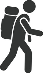 Black Silhouette Person with Backpack Walking on Transparent Background Icon