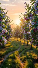 Fototapeta premium Enchanted Orchard Pathway at Twilight