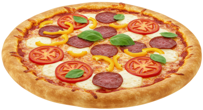 Isolated Pizza with Pepperoni and Basil