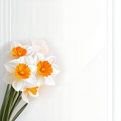 White Daffodils on White Background.