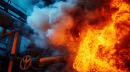 Obraz premium Close-up on industrial explosion fire and smoke hazards in urban areas