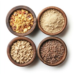 A healthy bowl of mixed raw grains, including brown rice, lentils, and oatmeal