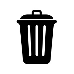 Minimalist black silhouette of a trash bin symbolizing waste disposal