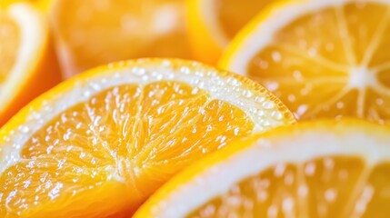 Zesty Citrus Delight: Slices of ripe, juicy oranges are displayed in a vibrant close-up, showcasing the textures of the fresh, healthy fruit.