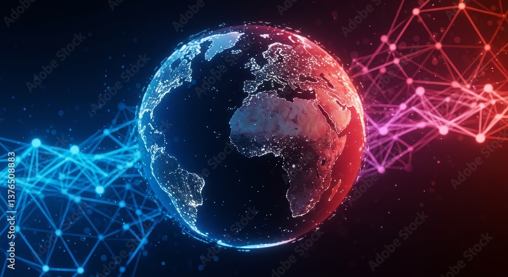 Aufkleber global network connections - illuminated globe with vibrant network connections, representing global