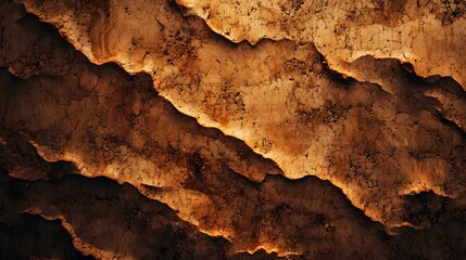 Fototapeta premium Textured earth layers, illuminated by golden light, revealing intricate details in a striking diagonal composition.