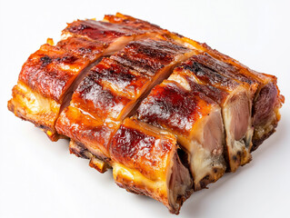 Isolated image of roasted Lechon highlighting its delicious skin and meat.
