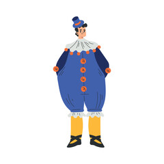 Colorful Man Clown Character in Bright Costume Amusing Vector Illustration