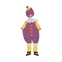 Colorful Man Clown Character with Bright Makeup and Nose Amusing Vector Illustration