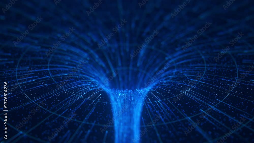  abstract flow of data in cyber wormhole. quantum computing information vortex. digital singularity.