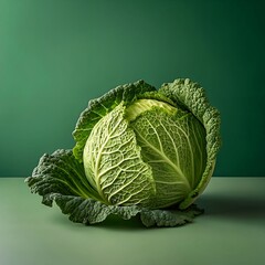 Obraz premium Fresh Green Cabbage Whole with Crisp Leafy Texture in High Detail