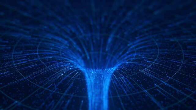 Abstract flow of data in cyber wormhole. Quantum computing information vortex. Digital singularity.