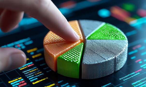 a macro shot focusing on a section of a 3d pie chart that represents profi