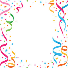 Festive Confetti and Streamers Frame Vector Illustration