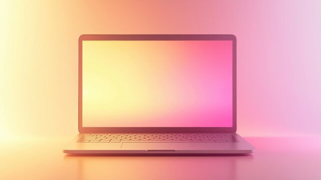 Modern laptop illuminated in pastel hues against warm gradient background