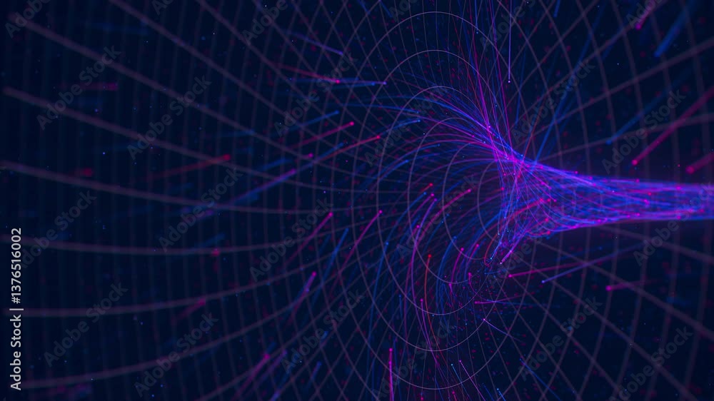 Poster abstract flow of data in cyber wormhole. quantum computing information vortex. digital singularity.