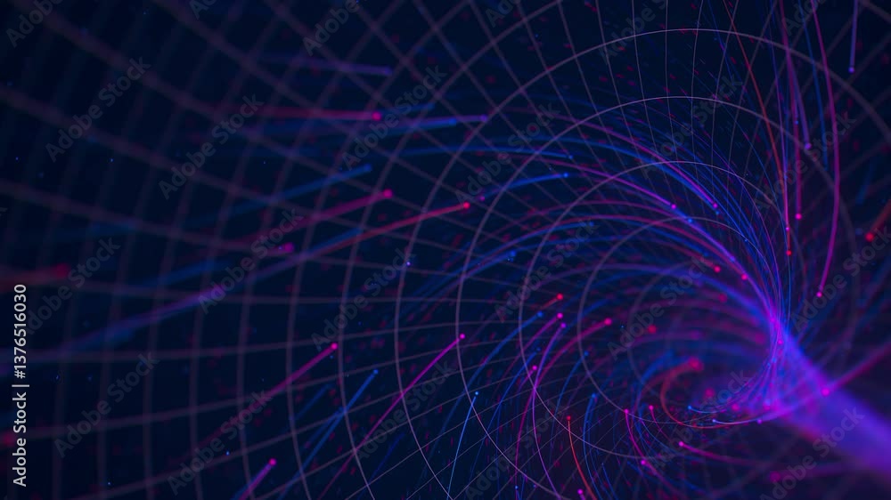 Poster abstract flow of data in cyber wormhole. quantum computing information vortex. digital singularity.