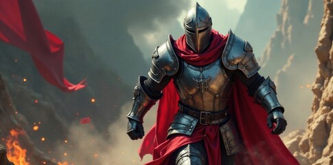 Naklejka premium armored knight charging forward, dragons, armor, battle