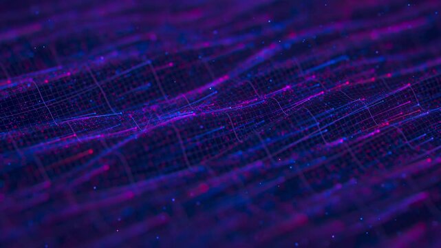 Big data light speed flow. Abstract digital data stream of quantum computing. Cyberspace of qubit trail waves. Modern tech information transmission.