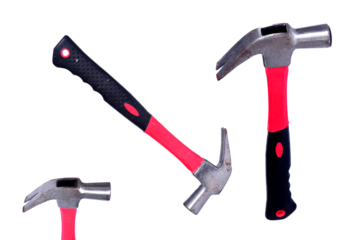 iron hammer with injected plastic handle construction tool hammering nail nailing wood carpentry and construction