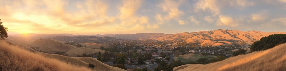 Fototapeta premium Vibrant Diablo Vista. Sunset Panorama of Mount Diablo in California with Dramatic Clouds and Skyline