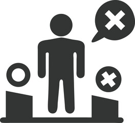 Exclusion Icon on Stage with Speech Bubble and Cross Mark in Transparent