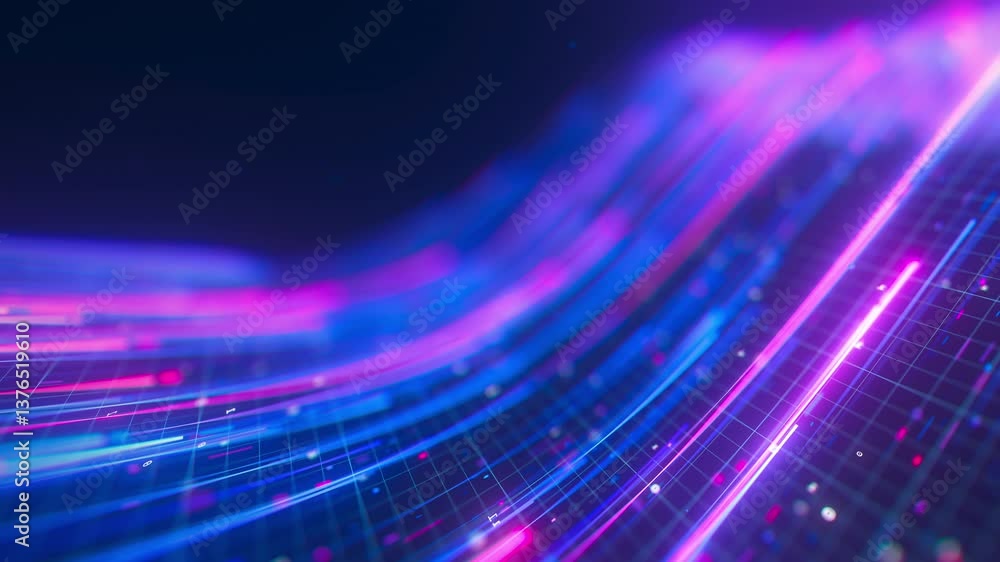 Poster closeup of big data light speed warped flow. abstract digital data stream of quantum computing. cybe