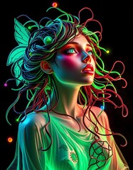 line art portrait of a woman with tangled emotions