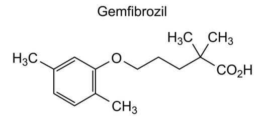 Chemical structure of gemfibrozil, drug substance