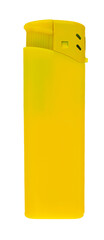 Yellow plastic lighter on white background