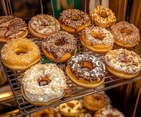 a table display of different types of delicios donuts