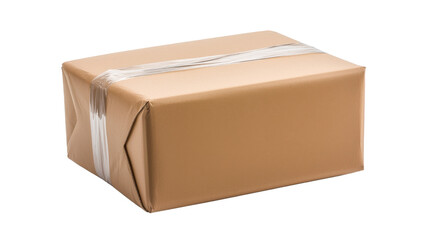 Simple Brown Delivery Package Wrapped in Clear Plastic Film