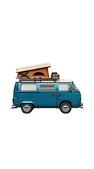 Classic Blue Van with Rooftop Tent and Camping Gear Adventure