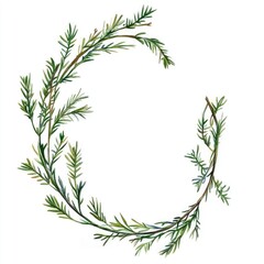 Whimsical Greenery Oval Chaplet. Watercolor Flora Frame with Twigs and Leaves for Elegant Wedding Invitations