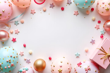 Flat lay party, birthday decoration background top view