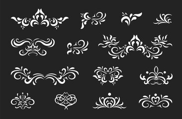 Ornate vintage floral elements. Classic calligraphy swirls, swashes, floral motifs. Patterns for greeting cards, wedding invitations, restaurant menu graphic design.