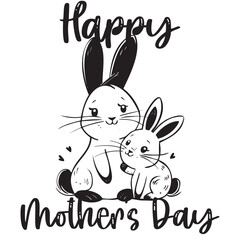 Fototapeta premium Happy Mother's Day with Cute Rabbits Embracing in Black and White 