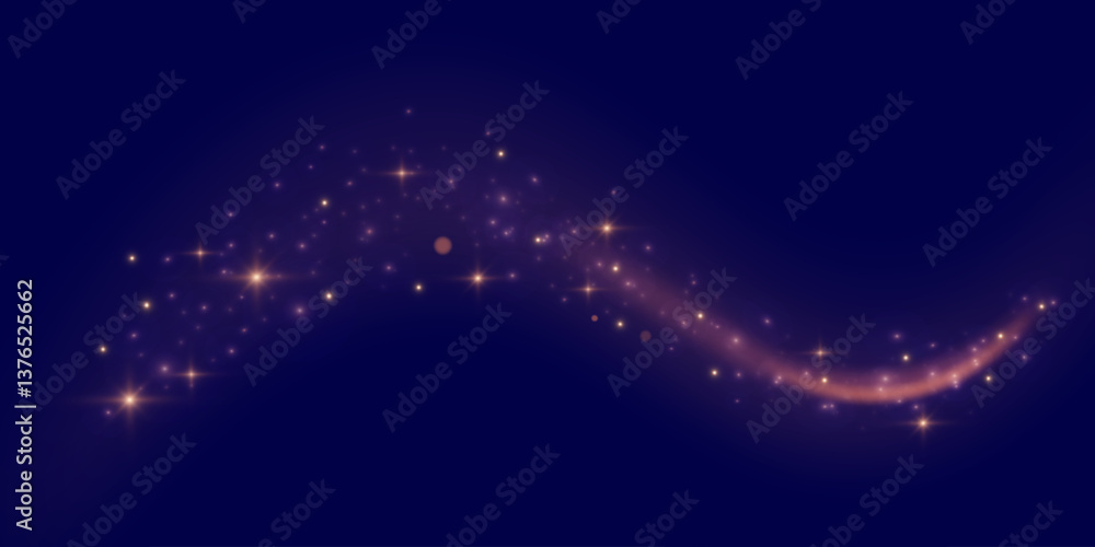 Poster golden sparkling light trails on transparent background. futuristic wave flash. glowing shiny spiral