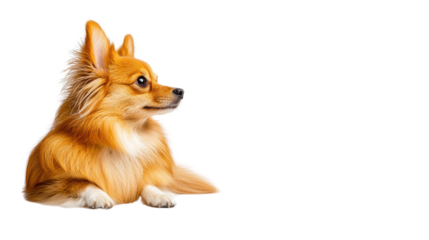 Cute fluffy dog looking sideways with a playful expression