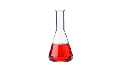 Red Liquid in Laboratory Glass Flask with Transparent Background