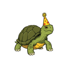 Turtle with Party Hat Vector Illustration