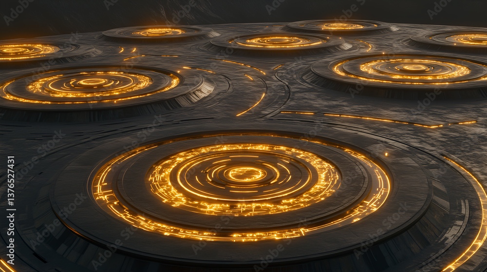 Aufkleber futuristic digital graphic of glowing circles creating an intricate pattern in a modern design
